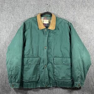 VTG Eddie Bauer Goose Down Barn Chore Jacket Cotton Flannel Canvas Green Large